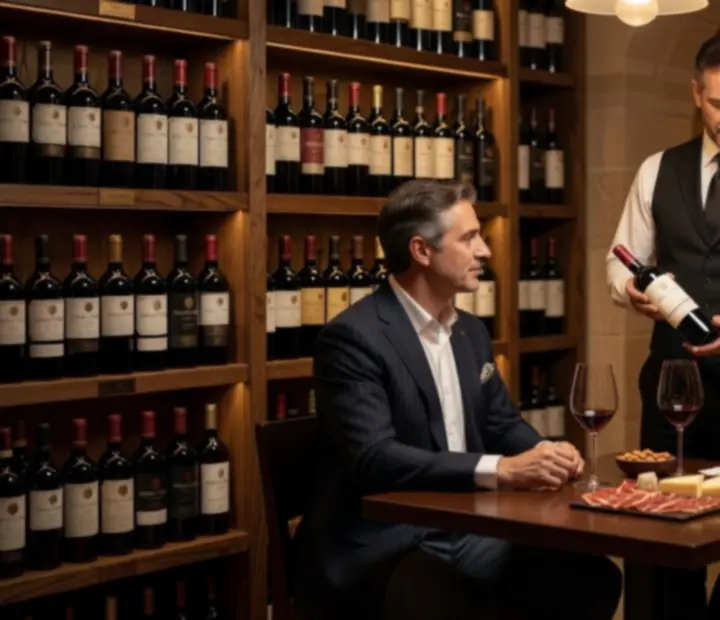 Cata de vinos VIP en cava privada con copas y botellas selectas